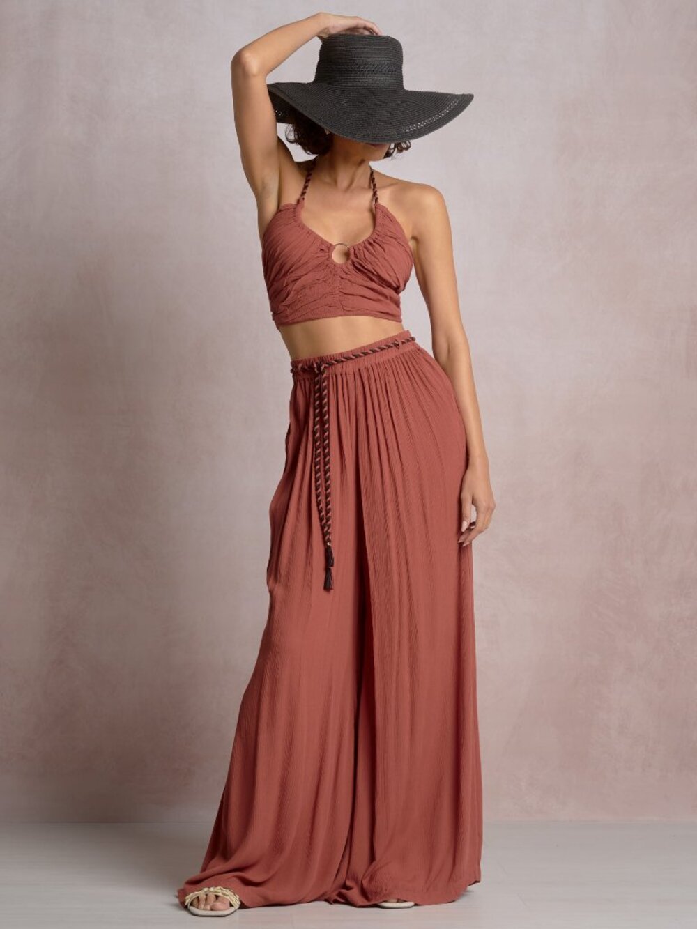 NWT Elan Dark Cayenne Wide Leg Pants with Rope Tie